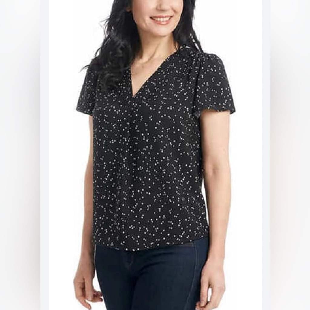 Hilary Radley Ladies Printed Blouse Black/Off White Size Xl V Neck